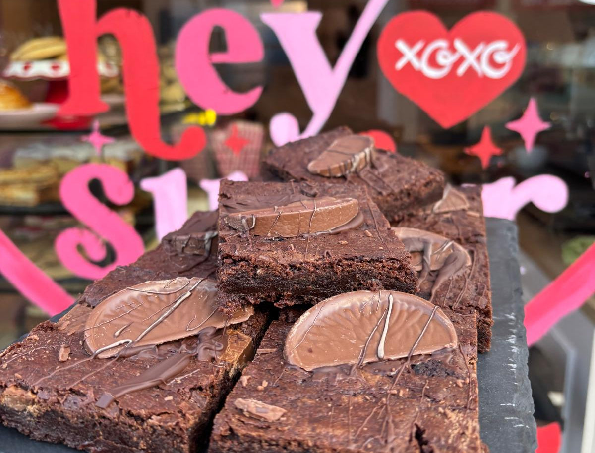 Fudgy chocolate orange brownies with Terry’s style chocolate segments on top