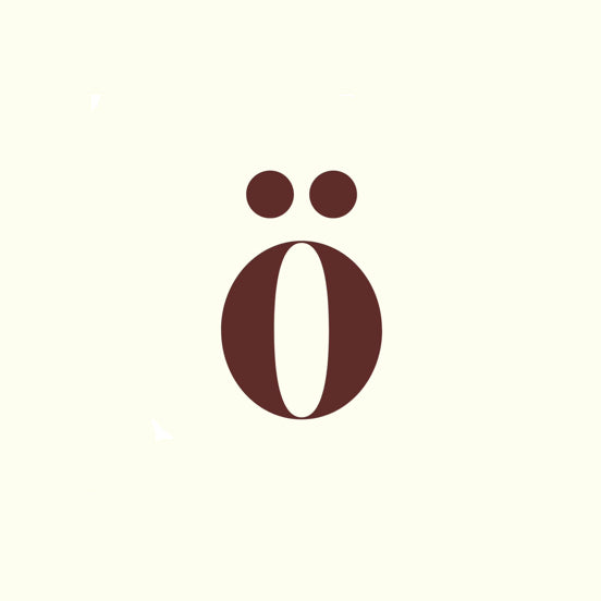 Brown letter 'O' with umlaut on a beige background