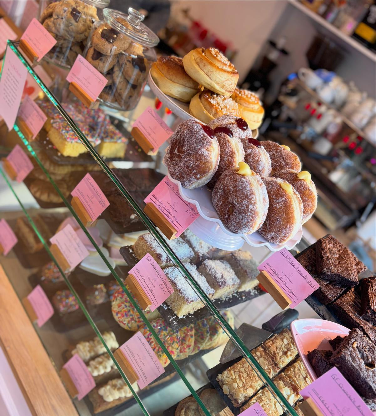 Selection of freshly baked brownies and traybakes at Marley’s Bakery in Barnet EN5